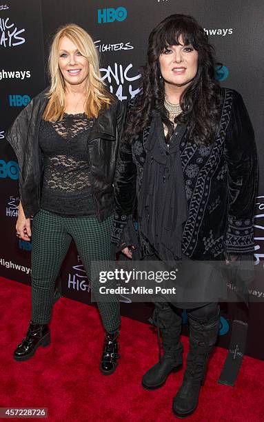 Nancy Wilson and Ann Wilson of the band Heart attend the "Foo Fighters: Sonic Highways" New York Premiere at Ed Sullivan Theater on October 14, 2014...