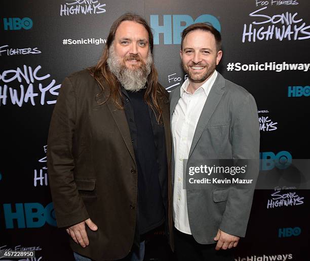 Executive Producers James A. Rota and John Ramsay attend the premiere of Foo Fighters "Sonic Highways" at the Ed Sullivan Theater on October 14, 2014...
