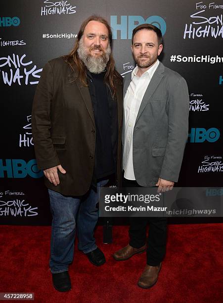 Executive Producers James A. Rota and John Ramsay attend the premiere of Foo Fighters "Sonic Highways" at the Ed Sullivan Theater on October 14, 2014...