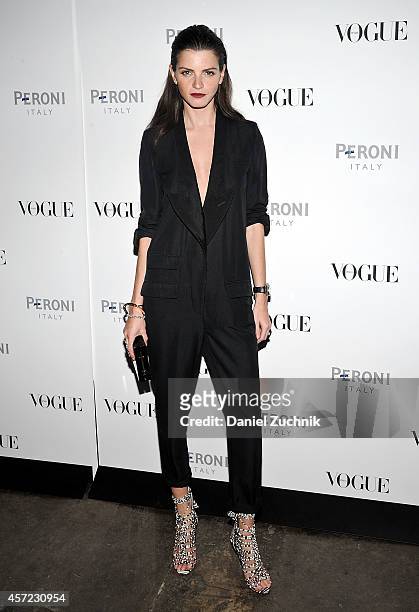 Model Jeisa Chiminazzo attends The Visionary World of Vogue Italia Exhibition Opening Night presented by Peroni Nastro Azzurro at Industria Studios...