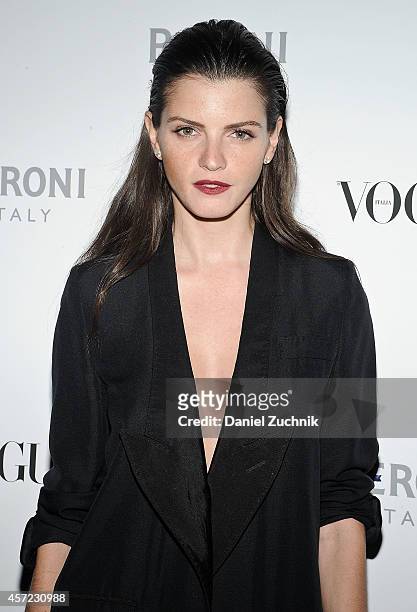 Model Jeisa Chiminazzo attends The Visionary World of Vogue Italia Exhibition Opening Night presented by Peroni Nastro Azzurro at Industria Studios...