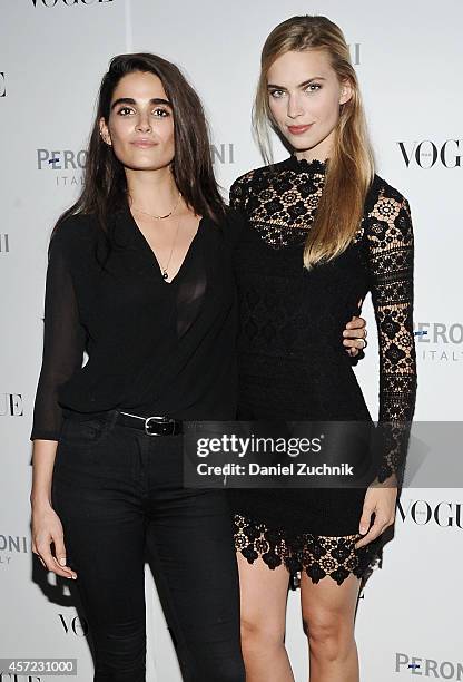 Models Gabriela Lopez and Emily Senko attend The Visionary World of Vogue Italia Exhibition Opening Night presented by Peroni Nastro Azzurro at...