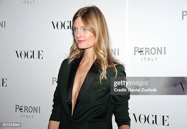 Model Constance Jablonski attends The Visionary World of Vogue Italia Exhibition Opening Night presented by Peroni Nastro Azzurro at Industria...