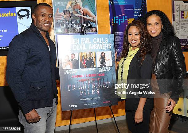 Actors Sean Blakemore, Davetta Sherwood and Victoria Rowell attend TV One's First Ever Horror Film "Fright Night Files" screening event at Emerson...