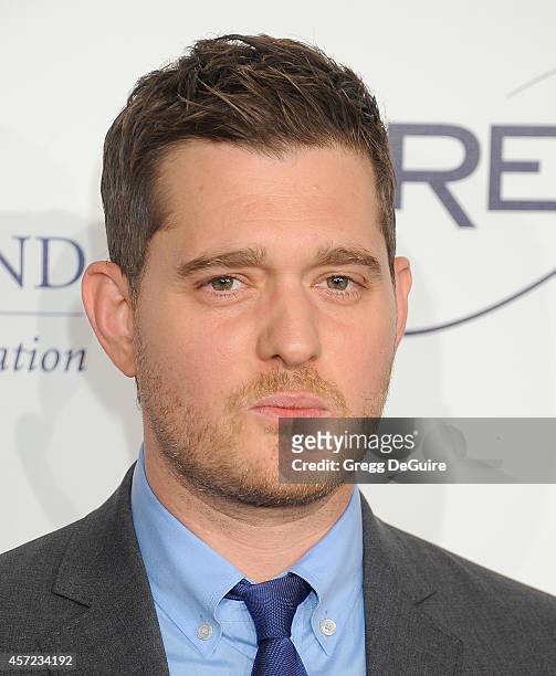 Singer Michael Buble arrives at the 20th Annual Fulfillment Fund Stars Benefit Gala at The Beverly Hilton Hotel on October 14, 2014 in Beverly Hills,...