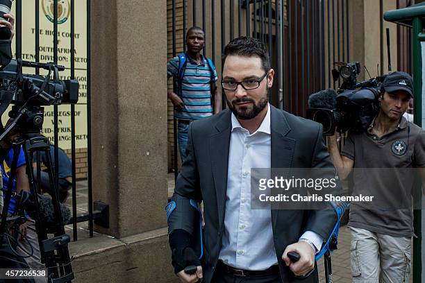 Carl Pistorius, brother of Oscar Pistorius, arrives at North Gauteng High Court on October 15, 2014 in Pretoria, South Africa. Pistorius will be...