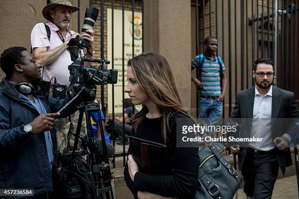 Aimee Pistorius and Carl Pistorius , Oscar Pistorius' brother and sister, arrives at North Gauteng High Court on October 15, 2014 in Pretoria, South...