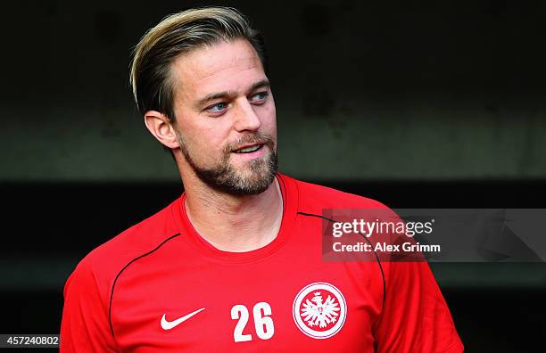 Goalkeeper Timo Hildebrand of Frankfurt looks on prior to the Bundesliga match between Eintracht Frankfurt and 1. FC Koeln at Commerzbank-Arena on...