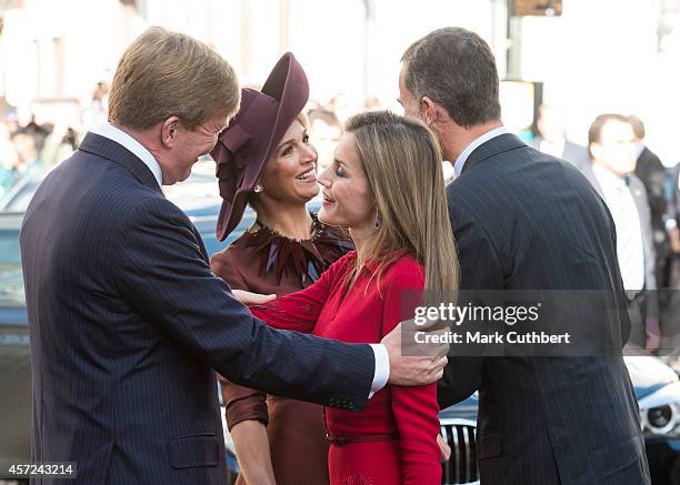 King Willem-Alexander of the Netherlands and Queen Maxima of the Netherlands with King Felipe of Spain and Queen Letizia of Spain at The Noordeinde...