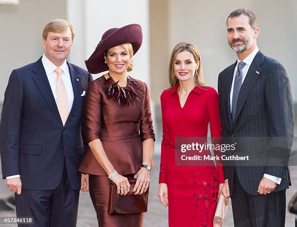 King Willem-Alexander of the Netherlands and Queen Maxima of the Netherlands with King Felipe of Spain and Queen Letizia of Spain at The Noordeinde...