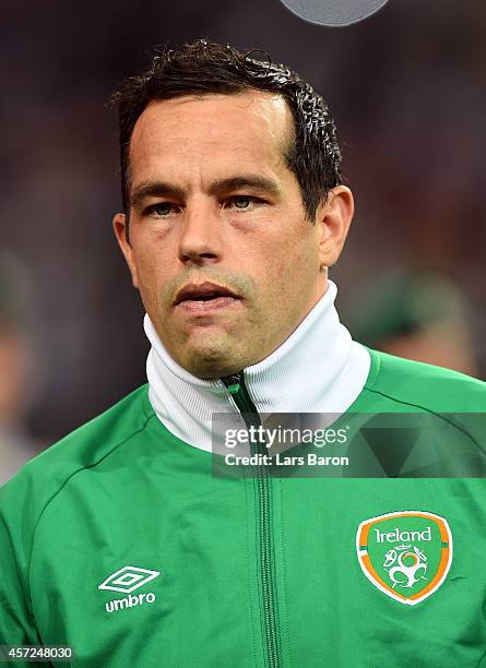 Goalkeeper David Forde of Republic of Ireland looks on during the EURO 2016 Group D qualifying match between Germany and Republic of Ireland on...