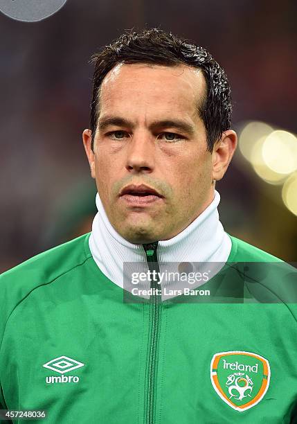 Goalkeeper David Forde of Republic of Ireland looks on during the EURO 2016 Group D qualifying match between Germany and Republic of Ireland on...