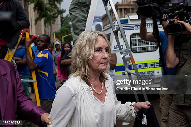 Mother of Reeva, June Steenkamp leaves North Gauteng High Court following the third day of sentencing on October 15, 2014 in Pretoria, South Africa....