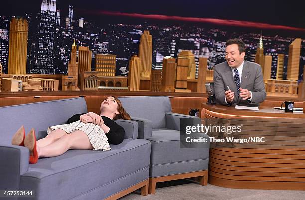 Emma Stone Visits "The Tonight Show Starring Jimmy Fallon" at Rockefeller Center on October 14, 2014 in New York City.