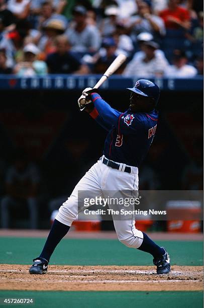 Orlando Hudson of the Toronto Blue Jays bats against the Baltimore Orioles on August 2, 2002 at Rogers Centre in Toronto, Ontario, Canada.