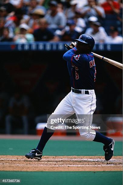 Orlando Hudson of the Toronto Blue Jays bats against the Baltimore Orioles on August 2, 2002 at Rogers Centre in Toronto, Ontario, Canada.