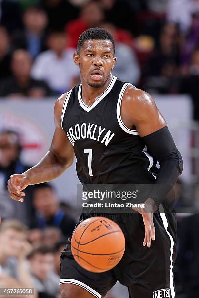 Joe Johnson of Brooklyn Nets in action during the 2014 NBA Global Games match between the Brooklyn Nets and Sacramento Kings at MasterCard Center on...