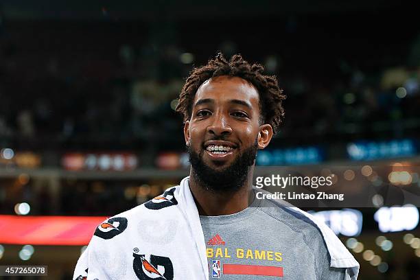 Derrick Willianms of Sacramento Kings looks on after the game against the Brooklyn Nets during the 2014 NBA Global Games match between the Brooklyn...