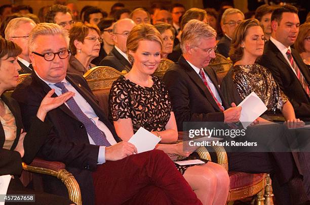 Prince Laurent, Queen Mathilde and King Philippe.Princess Claire of Belgium assist the Autumn Concert at the Royal Palace on October 15, 2014 in...