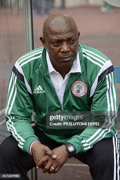 Nigeria Nigeria's coach Stephen Keshi looks on during the 2015 Africa Cup of Nations qualifying football match between Nigeria and Sudan on October...