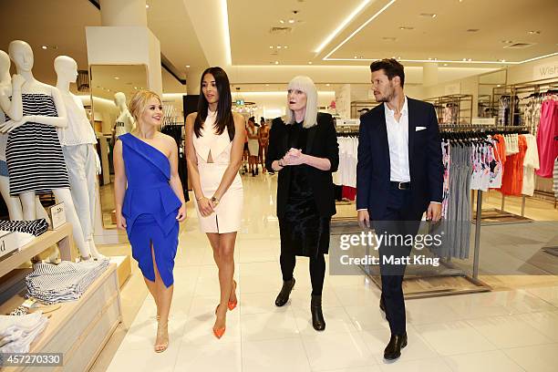 David Jones Ambassadors Emma Freedman, Jessica Gomes and Jason Dundas are given a store tour with David Jones Group Executive for Merchandise Donna...