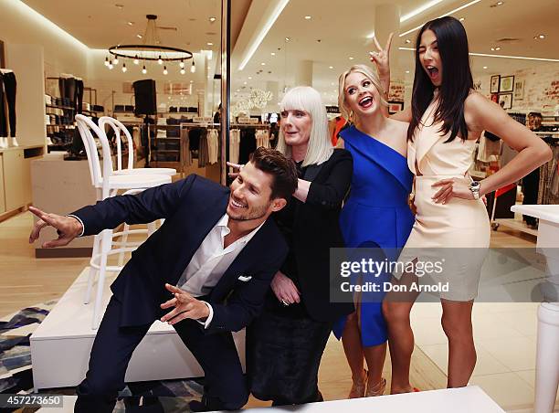 Jason Dundas, Donna Player, Emma Freedman and Jessica Gomes take a store tour during the David Jones Macquarie Store Opening at Macquarie Centre on...