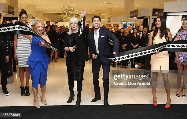 Emma Freedman, Doona Player, Jason Dundas and Jessica Gomes are seen during the official ribbon cutting during the David Jones Macquarie Store...