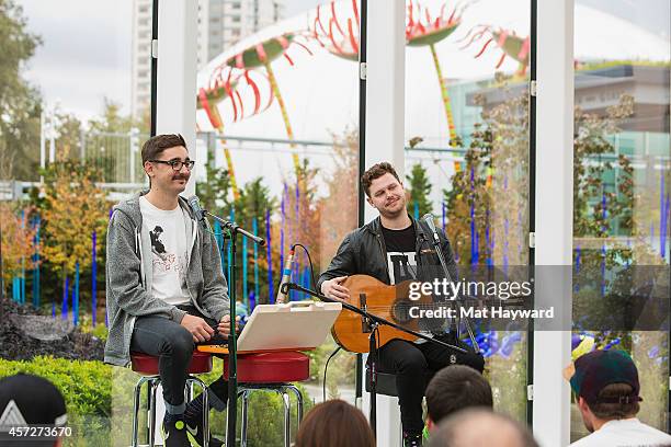 Gus Unger-Hamilton and Joe Newman of alt-J perform during an EndSession hosted by 107.7 The End at Chihuly Garden and Glass Museum on October 15,...