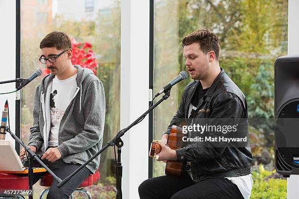 Gus Unger-Hamilton and Joe Newman of alt-J perform during an EndSession hosted by 107.7 The End at Chihuly Garden and Glass Museum on October 15,...