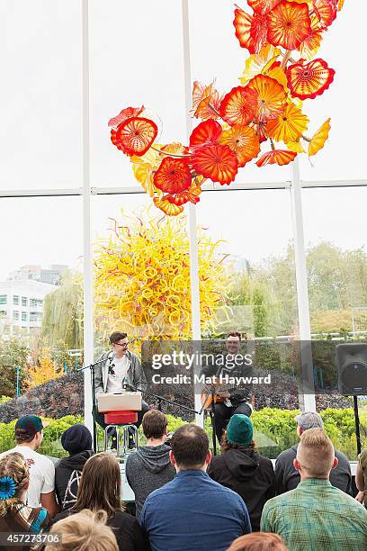 Gus Unger-Hamilton and Joe Newman of alt-J perform during an EndSession hosted by 107.7 The End at Chihuly Garden and Glass Museum on October 15,...