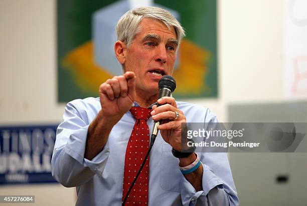 Sen. Mark Udall speaks to his campaign workers at the Thornton field office on October 15, 2014 in Thornton, Colorado. Udall is running for...