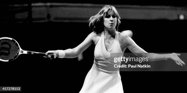 Tennis player Chris Evert plays during an unidentified tournament, Chicago, Illinois, 1972.