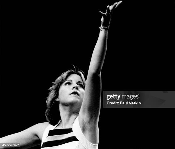 Tennis player Chris Evert plays during an unidentified tournament, Chicago, Illinois, 1972.