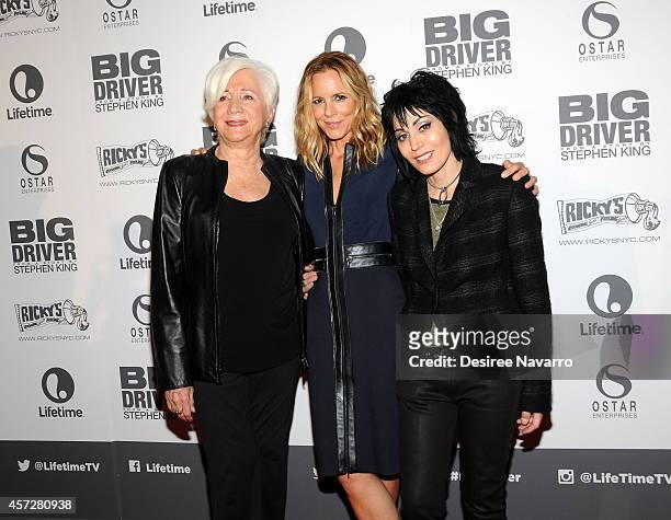 Actresses Olympia Dukakis, Maria Bello and Joan Jett attend 'Big Driver' New York Premiere at Angelika Film Center on October 15, 2014 in New York...