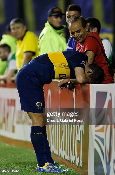 Jonathan Calleri of Boca Juniors looks dejected during a match between Boca Juniors and Deportivo Capiata as part of round of 16 of Copa Total...