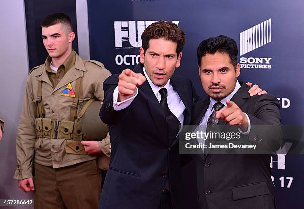 Jon Bernthal and Michael Pena attend the "Fury" Washington DC Premiere at The Newseum on October 15, 2014 in Washington, DC.