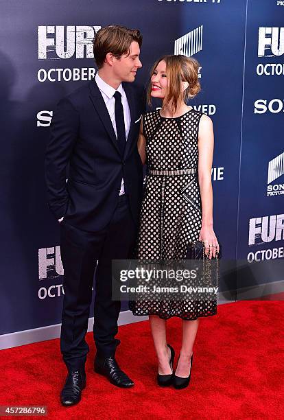 Xavier Samuel and Emily Browning attend the "Fury" Washington DC Premiere at The Newseum on October 15, 2014 in Washington, DC.