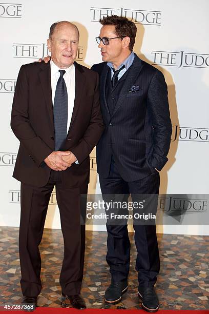 Actor Robert Duvall and Robert Downey Jr. Attend 'The Judge' Rome Premiere at the Cinema Moderno on October 15, 2014 in Rome, Italy.