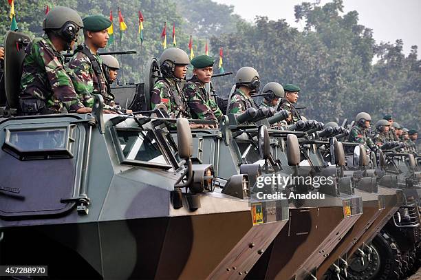 Indonesian soldiers take part in security preparations for the inauguration ceremony of President-elect Joko Widodo and vice president elect Jusuf...