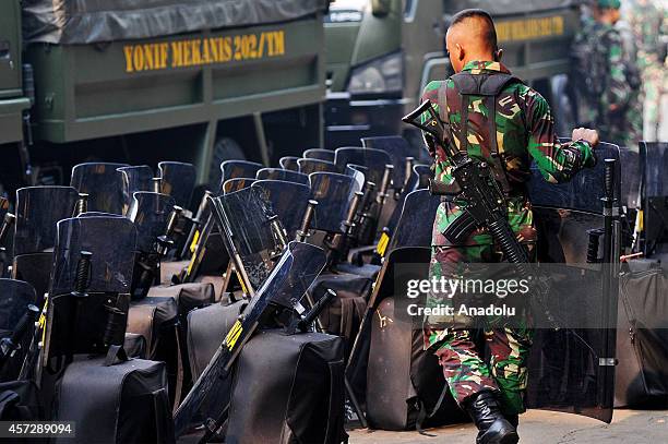 Indonesian soldiers take part in security preparations for the inauguration ceremony of President-elect Joko Widodo and vice president elect Jusuf...