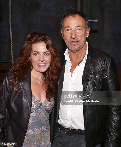 Rachel Tucker and Bruce Springsteen backstage after a performance of 'The Last Ship' at the Neil Simon Theatre on October 15, 2014 in New York City.