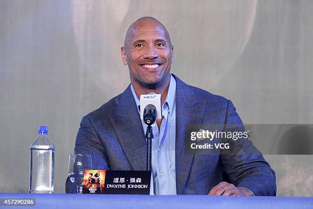 Actor Dwayne Johnson attends a press conference for the new movie "Hercules" on October 16, 2014 in Beijing, China.