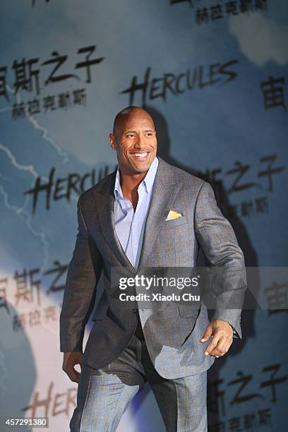 Actor Dwayne Johnson attends the Chinese Media Conference of 'Hercules' at the China World Summit Wing Hotel on October 16, 2014 in Beijing, China.