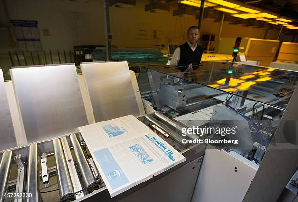 An offset lithographic printing plate for the front page of Vedomosti, a daily business newspaper owned by the Financial Times, the Wall Street...