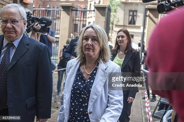June Steenkamp , mother of Reeva Steenkamp, arrives at the North Gauteng High Court to attend the trial announcing the sentencing of Oscar Pistorius,...