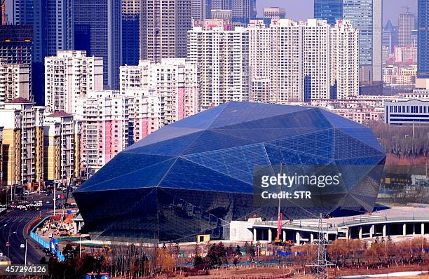 This picture taken on March 1, 2014 shows the Shenyang Culture and Art center in Shenyang, northeast China's Liaoning province. China's President Xi...