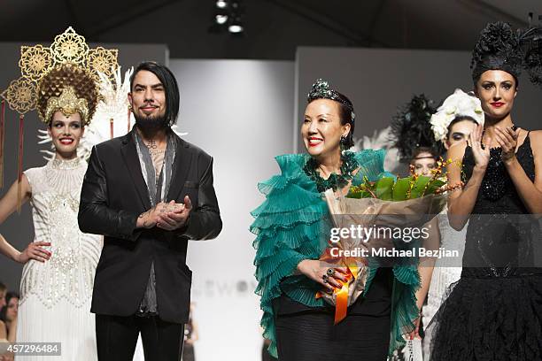Dave Navarro, Sue Wong and Katie Cleary runway finally at SUE WONG Spring 2015 "Fairies & Sirens" Fashion Show on October 15, 2014 in Los Angeles,...