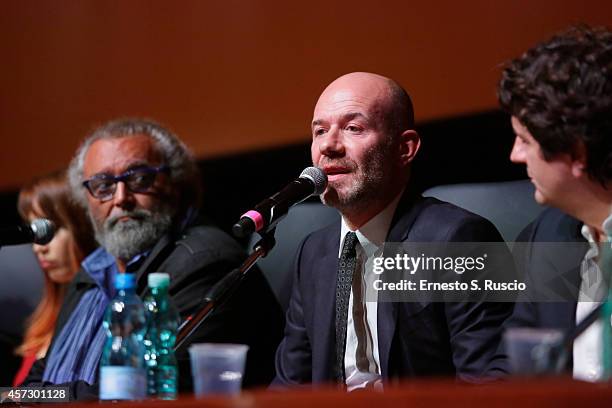 Diego Abatantuono and Alessandro Genovesi attend the 'Soap Opera' Press Conference during The 9th Rome Film Festival at Auditorium Della Musica on...