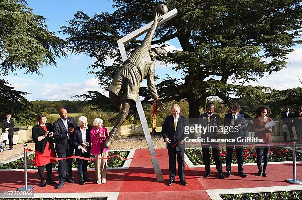 St George's Park chairman David Sheepshanks unveils of the Arthur Wharton Statue at St George's Park on October 16, 2014 in Burton-upon-Trent,...