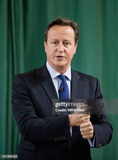 Prime Minister David Cameron addresses the audience after introducing the Conservative Party's two applicants councillors Anna Firth and Kelly...